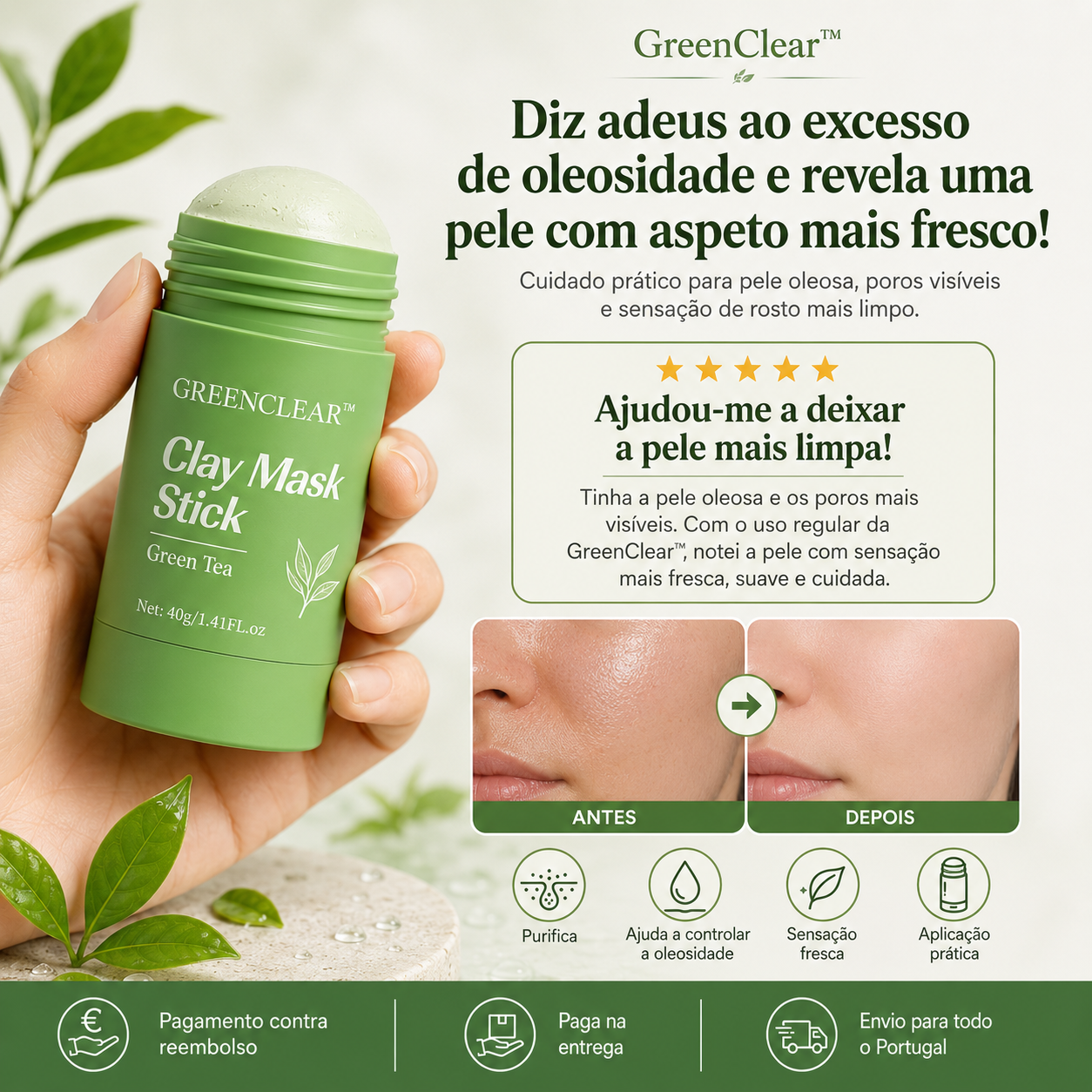 GreenClear™ Máscara Stick de Chá Verde