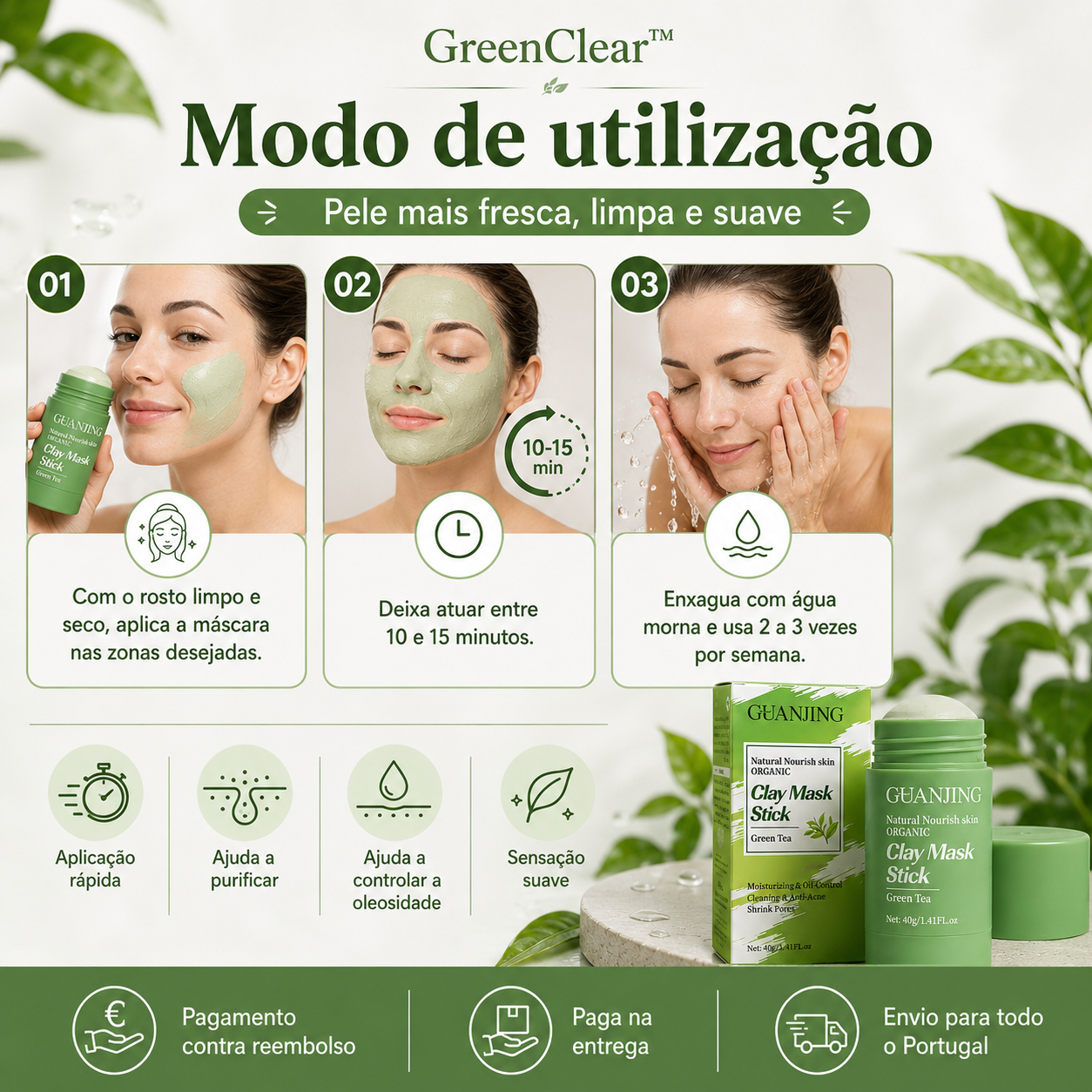 GreenClear™ Máscara Stick de Chá Verde